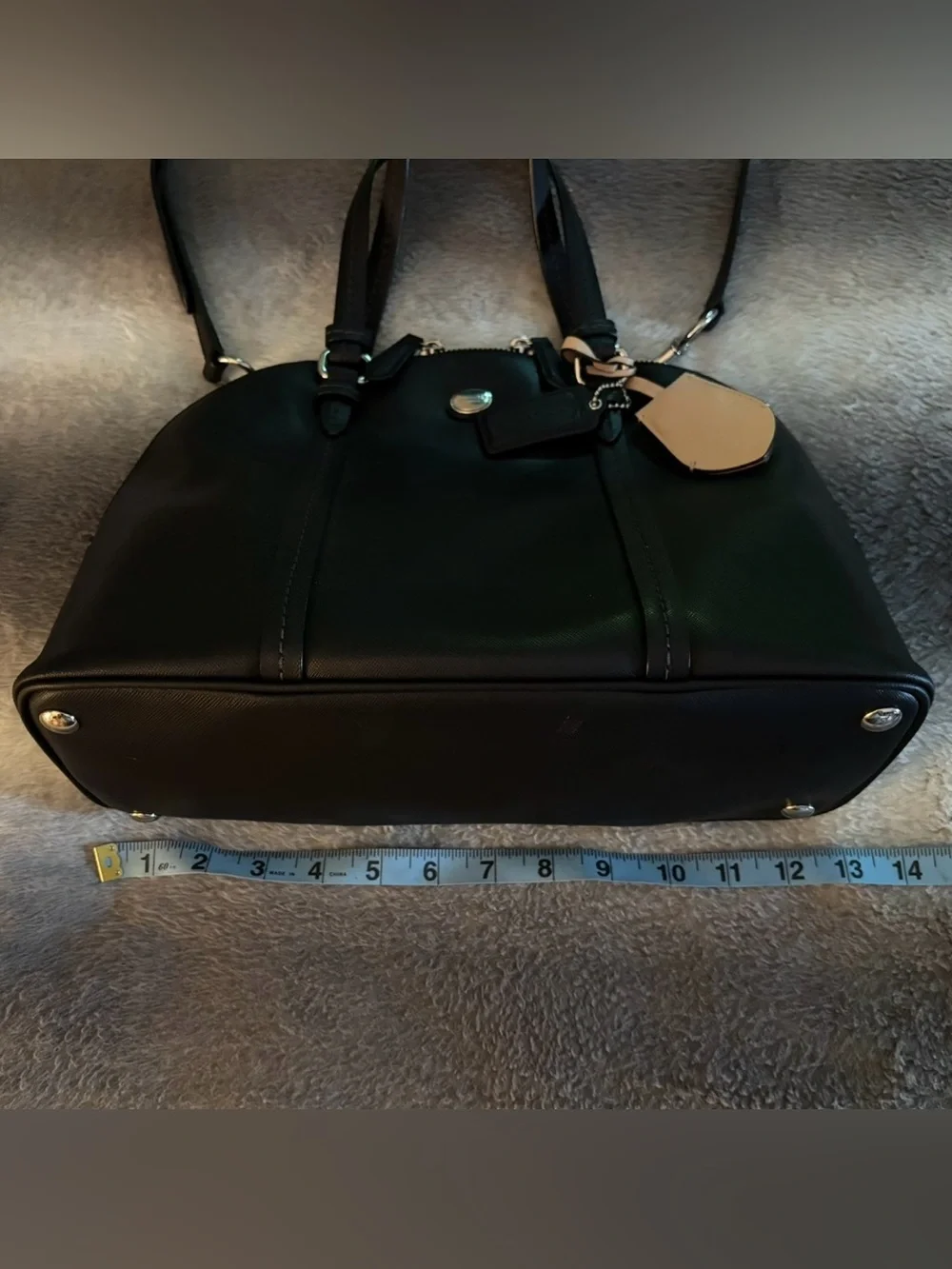 Coach Peyton Cora Black Saffiano Leather Domed Satchel Crossbody